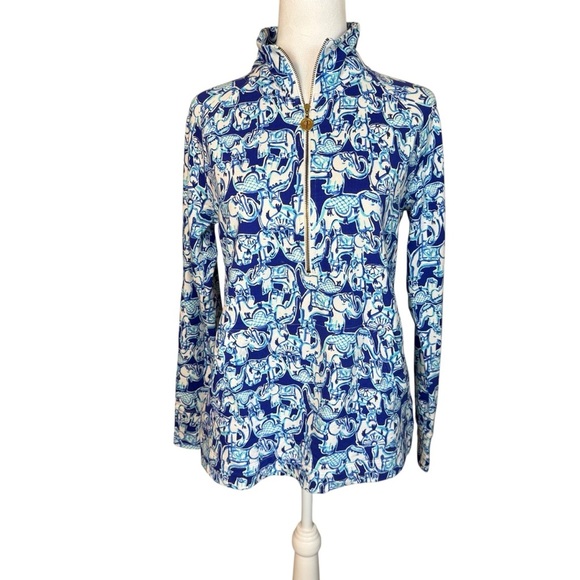 Lilly Pulitzer Skipper Popover Bomber Blue Get Trunky Small Elephant Sporty EUC - Picture 3 of 12